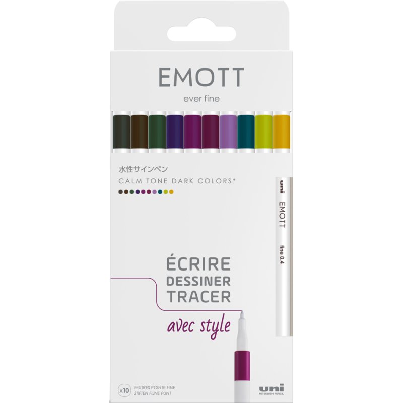 uni-ball fineliner EMOTT, pastelkleuren, 0,4 mm, 10 stuks